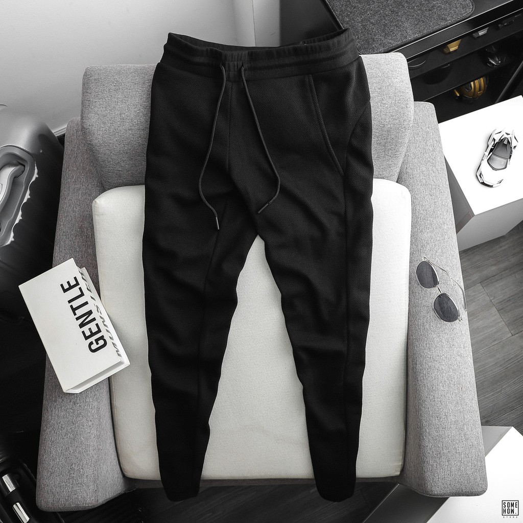 Quần Jogger Nam INF Đen Thêu Chữ Sau, Chất Vải Thun Vân Co Giãn Dày Dặn, JG001480, SOMEHOW