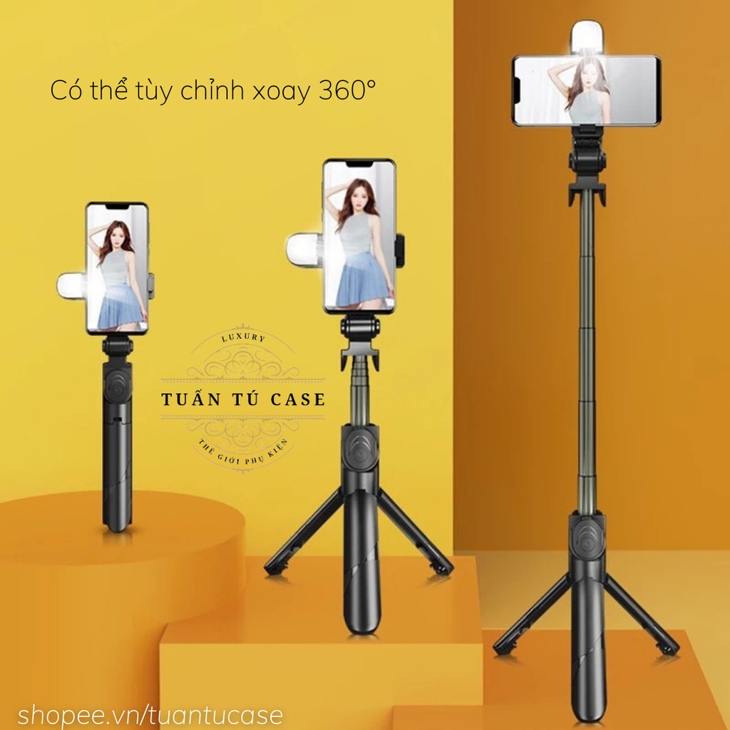 Gậy chụp ảnh Selfie đèn LED Bluetooth Q02S kèm chân đế Tripod đa năng 4 trong 1 gấp gọn bỏ túi