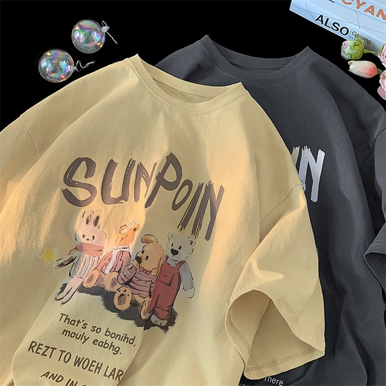 Áo Thun Ngắn Tay In Hình Gấu Graffiti Thời Trang Mùa Hè Hàn Quốc 2022 Cho Nữ