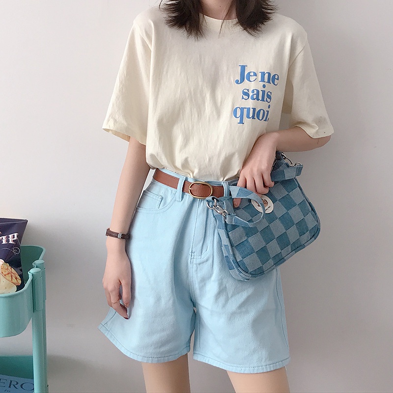 Ielgy Túi Xách Tay Họa Tiết Kẻ Caro Màu Xanh Dương Cho Nữ