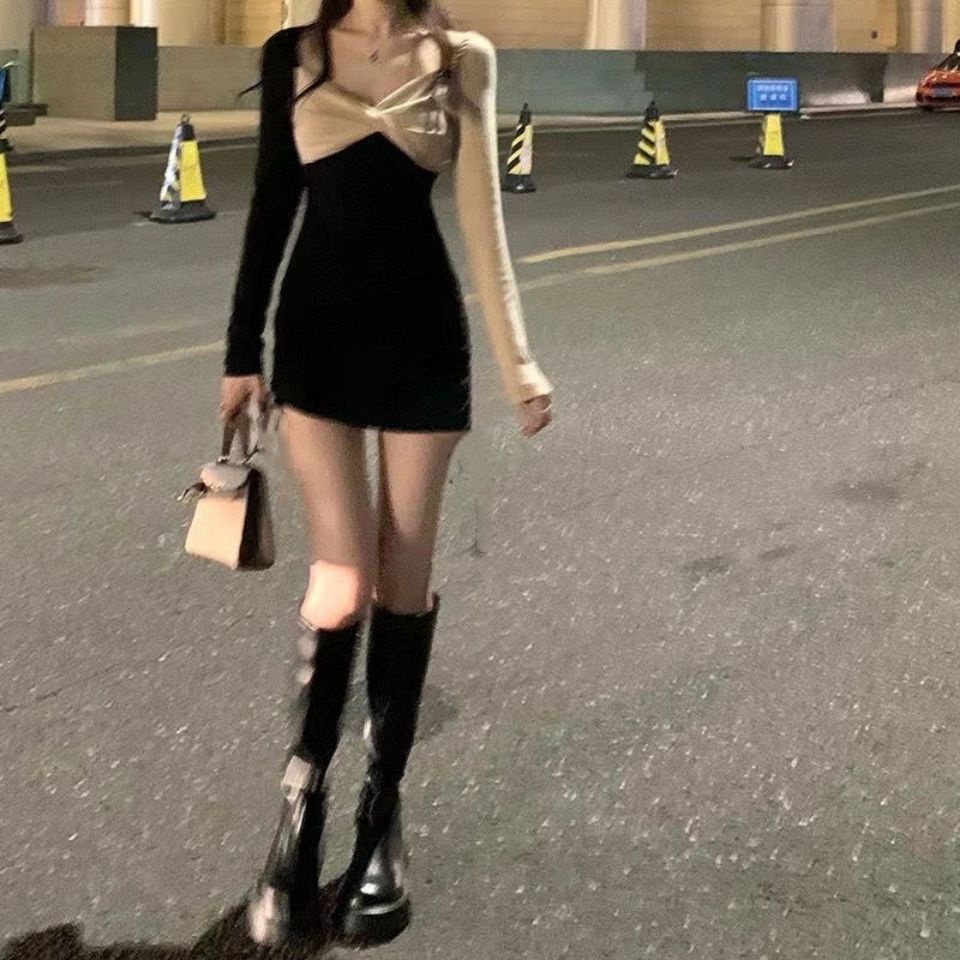 Đầm Dáng Ôm Cổ Cao Màu Sắc Tương Phản Thời Trang Xuân Hè Dành Cho Nữ 2022