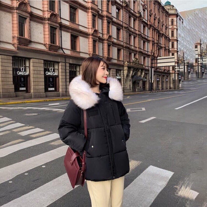 Áo khoác phao mũ lông hotred  qccc .