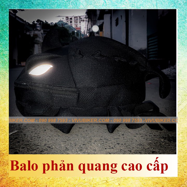 Balo tắc kè màu đen phản quang mắt đựng mũ bảo hiểm loại lưới chống bụi cao cấp - phiên bản mới nhất của balo lưới