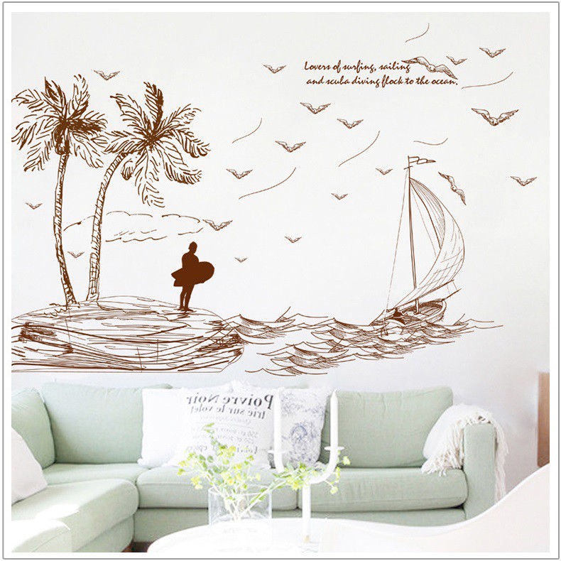 Decal dán tường 3D [HÀNG ĐẸP GIÁ TỐT ] tranh bút chì Ra khơi