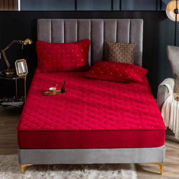 Sét ga gối nỉ nhung thêu chữ H siêu đẹp mẫu mới 2020 có túi đựng Giá rẻ