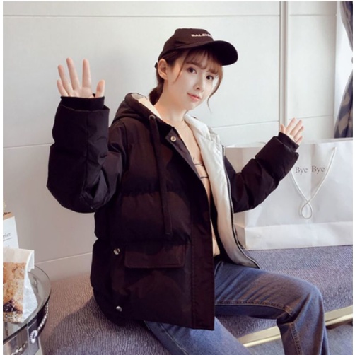 Áo khoác phao nam nữ có mũ bomber cao cấp form rộng nỉ chần bông ấm áp phong cách Hàn Quốc - Áo khoác phao béo form rộng