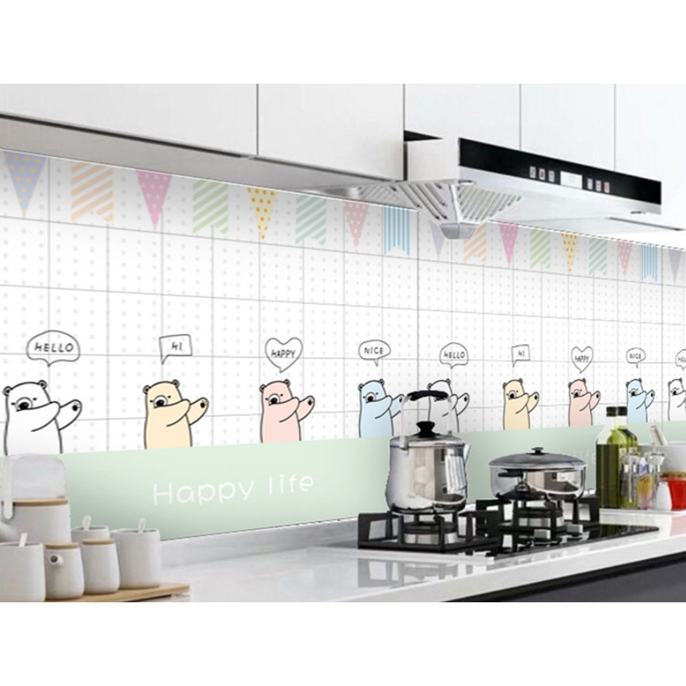 Deacl dán bếp tráng nhôm cách nhiệt GẤU HAPPY LIFE khổ rộng 60cm