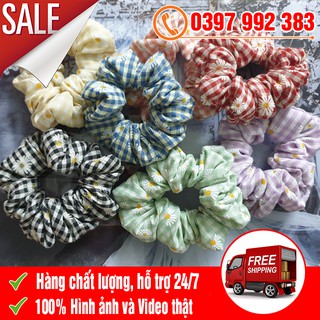 [SỈ RẺ] Dây Buộc Tóc Vải Scrunchies Caro Hoa Cúc Co Giãn Thời Trang Hàn Quốc Cho Nữ