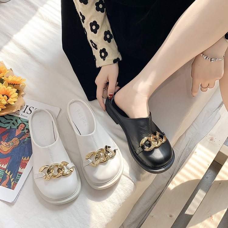 Fashionable Metal Button Wrap Comfortable Lazyshoes Sandals