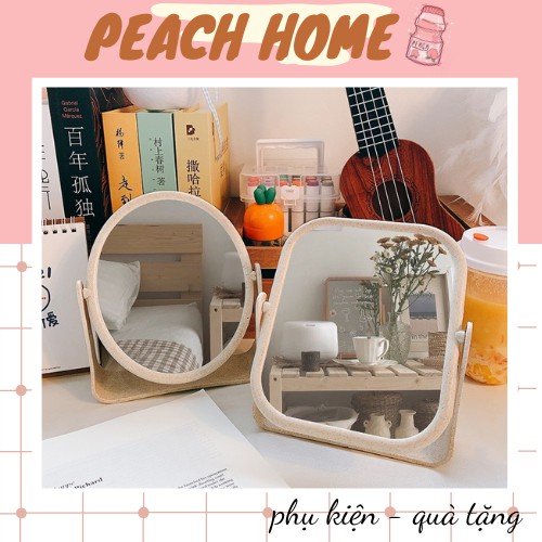 Gương Lúa Mạch 2 Mặt Xoay 360 Độ Để Bàn Phong Cách Vintage Gương Trang Điểm Make Up Tròn Chắc Chắn Phong Cách Hàn Quốc