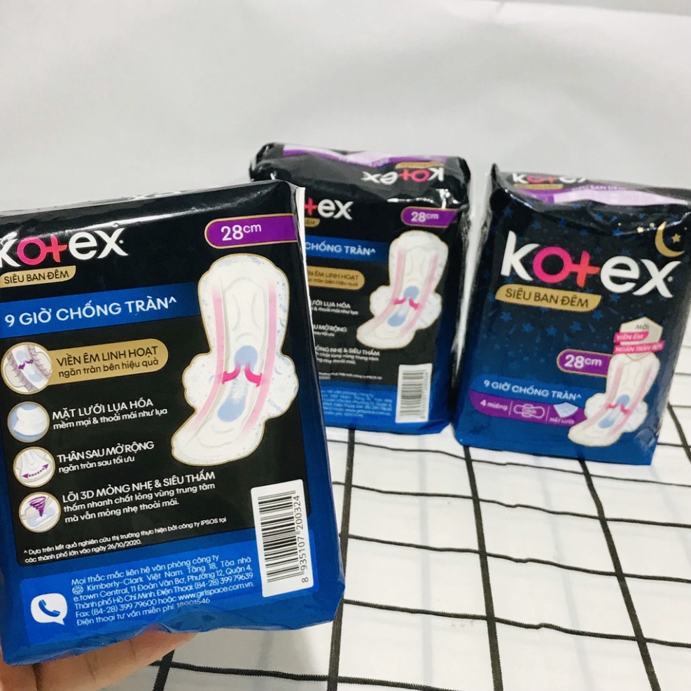Băng Vệ Sinh Kotex Siêu Ban Đêm Có Cánh 28cm