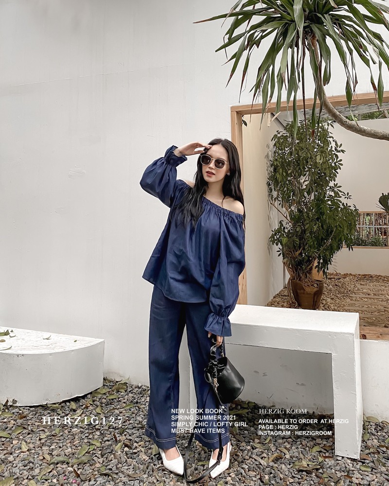 Quần suông dài màu jeans đậm - Q1290