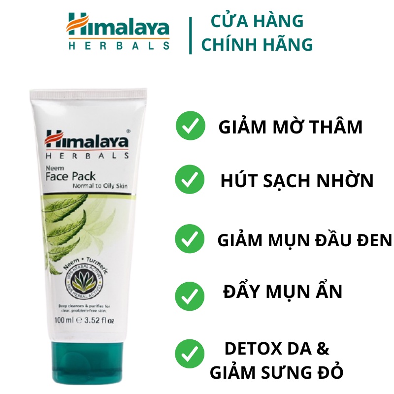 Mặt nạ đất sét lá neem loại bỏ mụn, bã nhờn và mờ thâm Himalaya Neem Face Pack 100ml