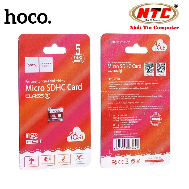 Thẻ nhớ microSDHC Hoco 16GB Class 10 85MB/s - Bảo hành 5 năm (Đỏ)