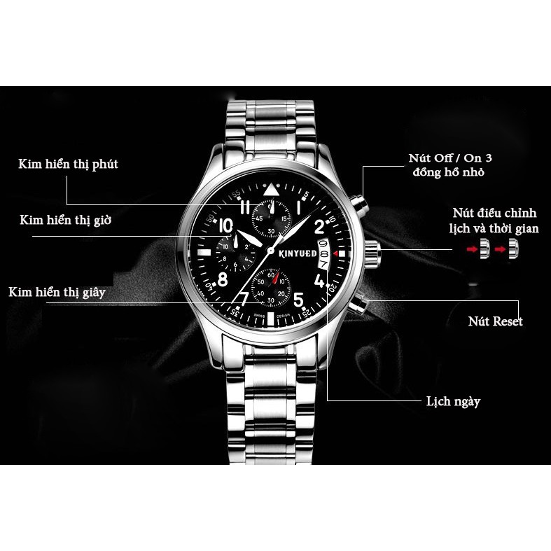 ĐỒNG HỒ NAM KINYUED CAO CẤP, chạy 6 kim, thiết kế thời trang đẳng cấp - Pin Trắng | BigBuy360 - bigbuy360.vn