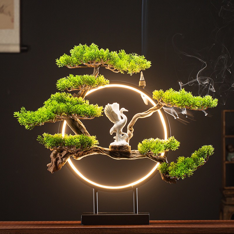 Bộ Đèn Led Vòng 30cm, Kệ Cây Tùng Bách và Tượng (Tặng kèm 5 Nụ Trầm) Thủ Công, Sang Trọng - GIẢM GIÁ SỐC!!!!!!