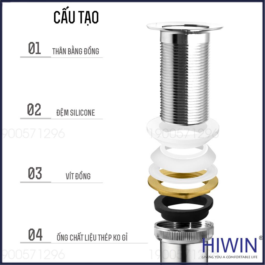 Bộ xả lavabo, xiphong chậu rửa mặt nắp lật đồng mặt gương không có lỗ chống tràn HIWIN PG-3027