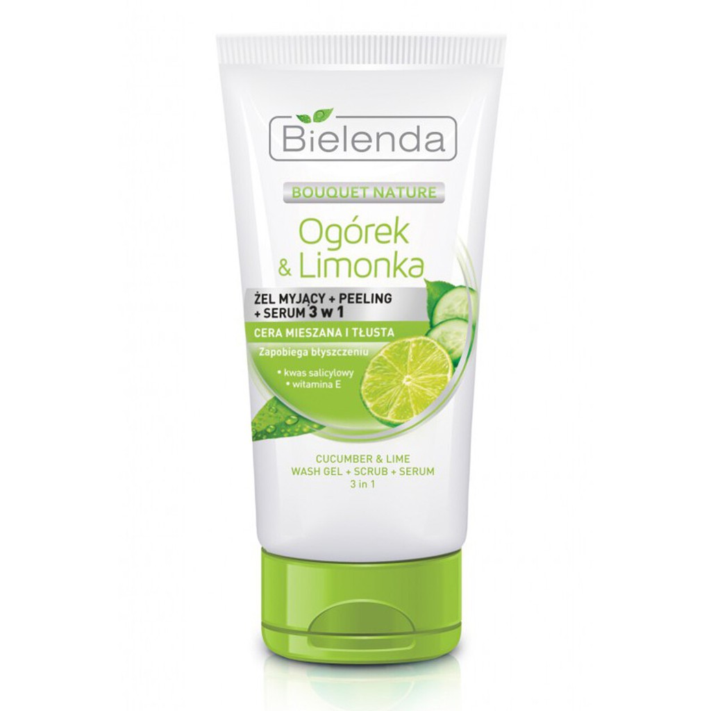 Rửa mặt bielenda 3in1 (rửa mặt, tẩy da chết, serum) chiếc suất dua leo, chanh, trà xanh