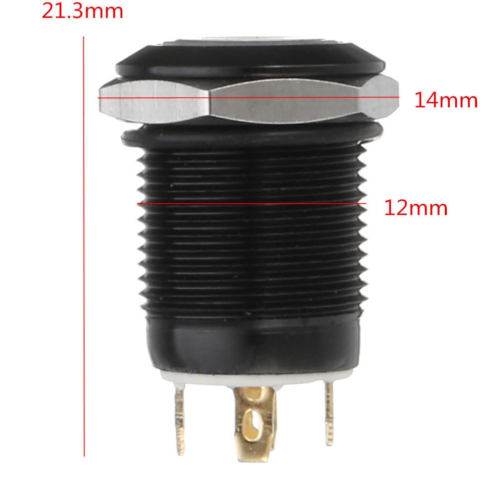 JANE Waterproof Electronics 12V 4Pin Metal Aluminum Black 12mm Push Button