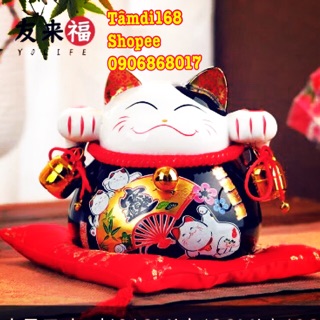 Mèo Thần Tài sứ màu Đen xua đuổi tà ma cao 20cm