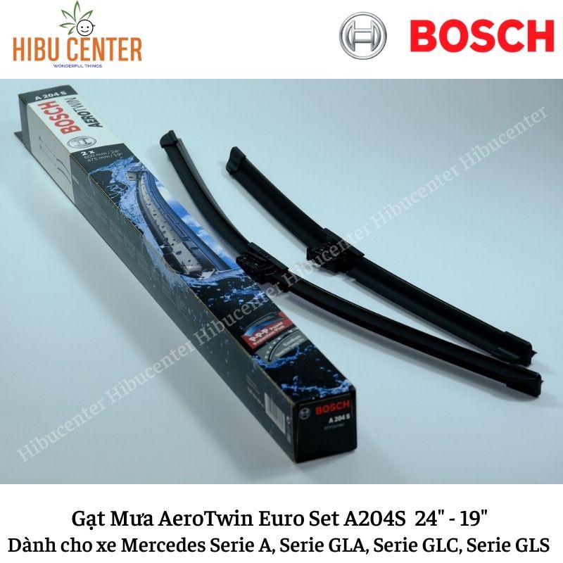 Gạt Mưa BOSCH AeroTwin Euro Set A204S Kích thước 24”/60cm – 19”/47.5cm | Dành cho Xe Mercedes A, GLA, GLC, GLS | Hibu