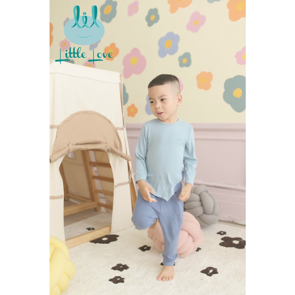 Bộ quần áo dài tay vải tăm vạt chéo cho trẻ từ 3m đến 4y little love (LDT107)