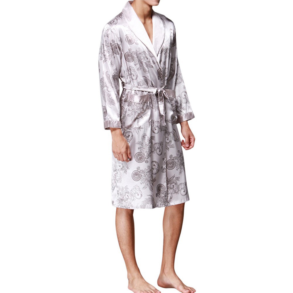 Áo choàng ngủ vải satin in hình rồng cho nam