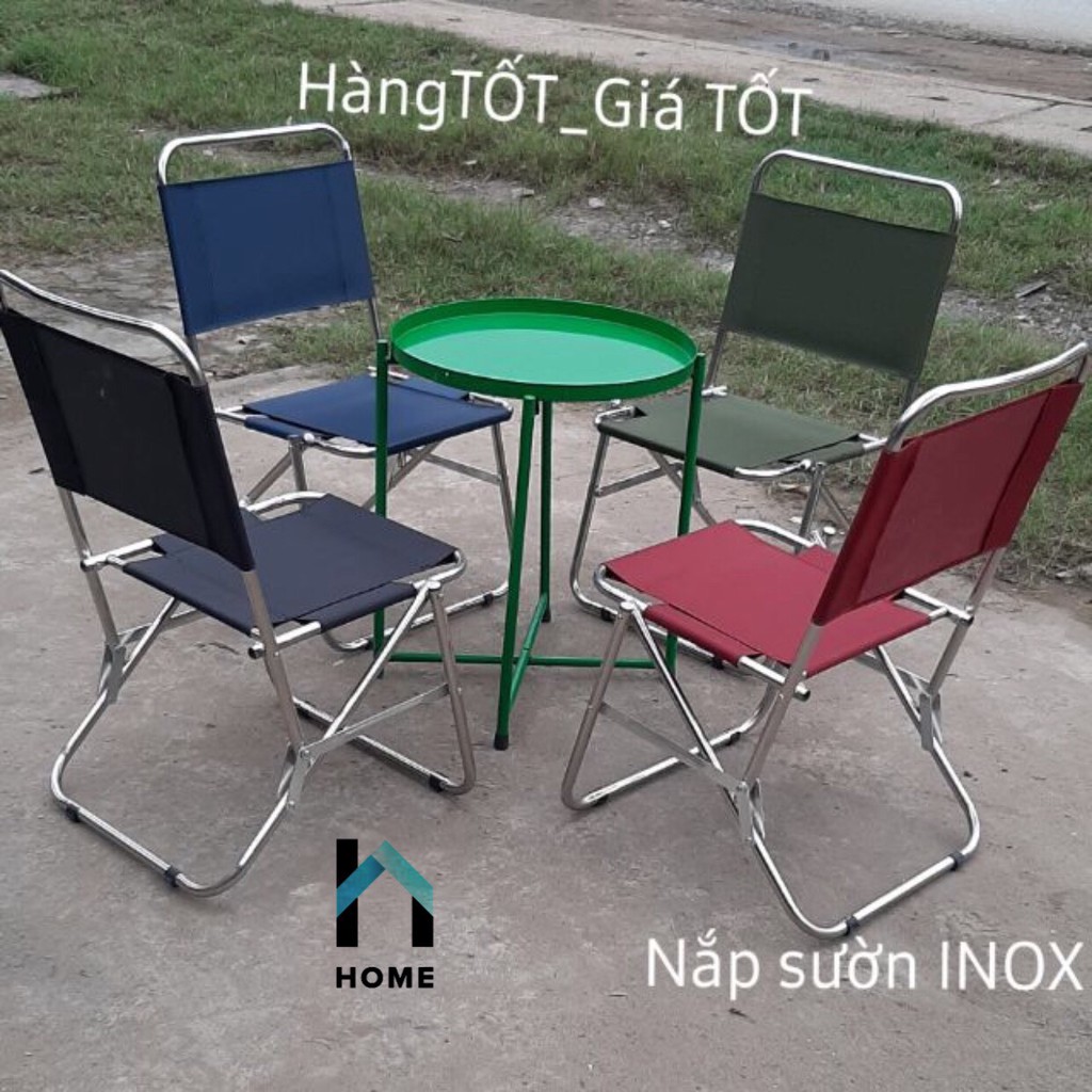 GHẾ XẾP INOX VẢI DÙ cho quán Trà Chanh, Cafe, vỉa hè, Câu Cá