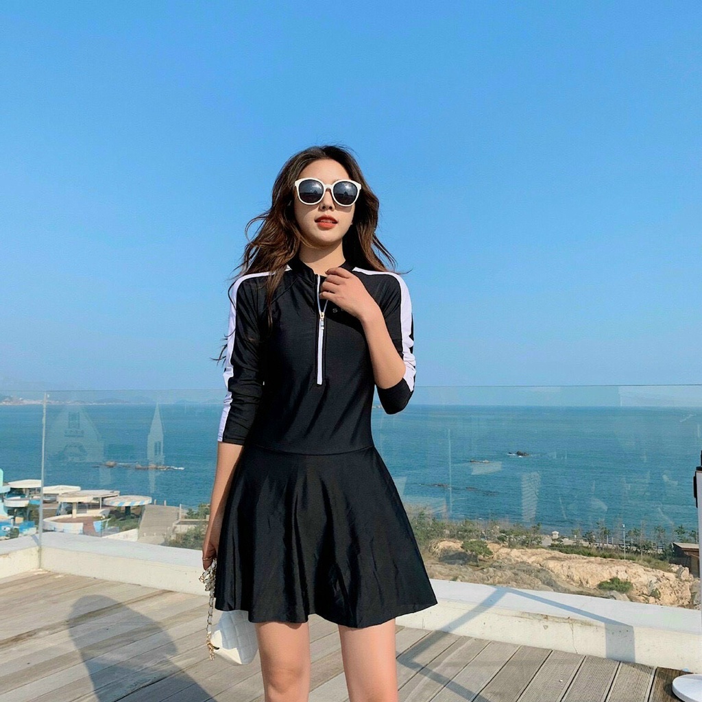 Đồ bơi nữ, bikini 1 mảnh liền thân dài tay váy Bin Sports BHV148