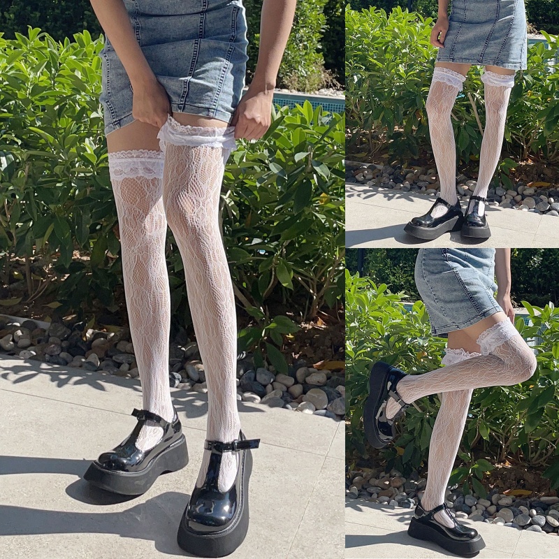 XIXI Tất Chân Cao Qua Gối Phối Ren Phong Cách Lolita Nhật Bản Dễ Thương Dành Cho Nữ