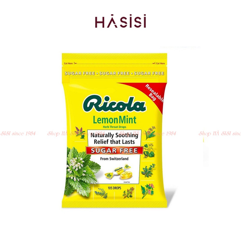 Kẹo Ngậm Thông Cổ Không Đường Thụy Sĩ  RICOLA - Lemon Mint Sugar Free 105viên