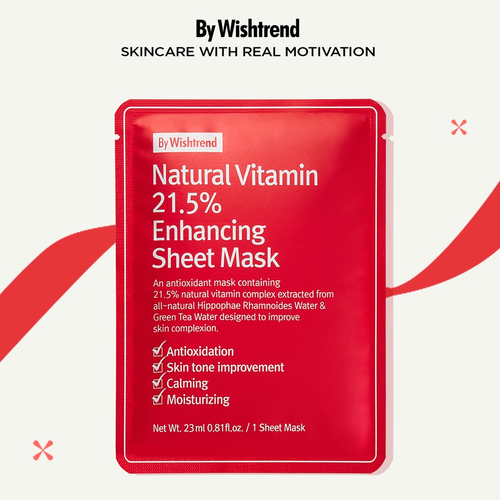 Mặt nạ dưỡng trắng da BY WISHTREND NATURAL VITAMIN 21.5% ENHANCING SHEET MASK 23ml
