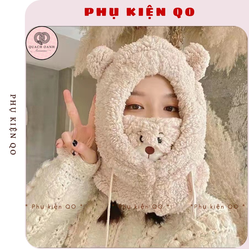 Mũ Lông Cừu Tai Gấu Kèm Khẩu Trang MU08