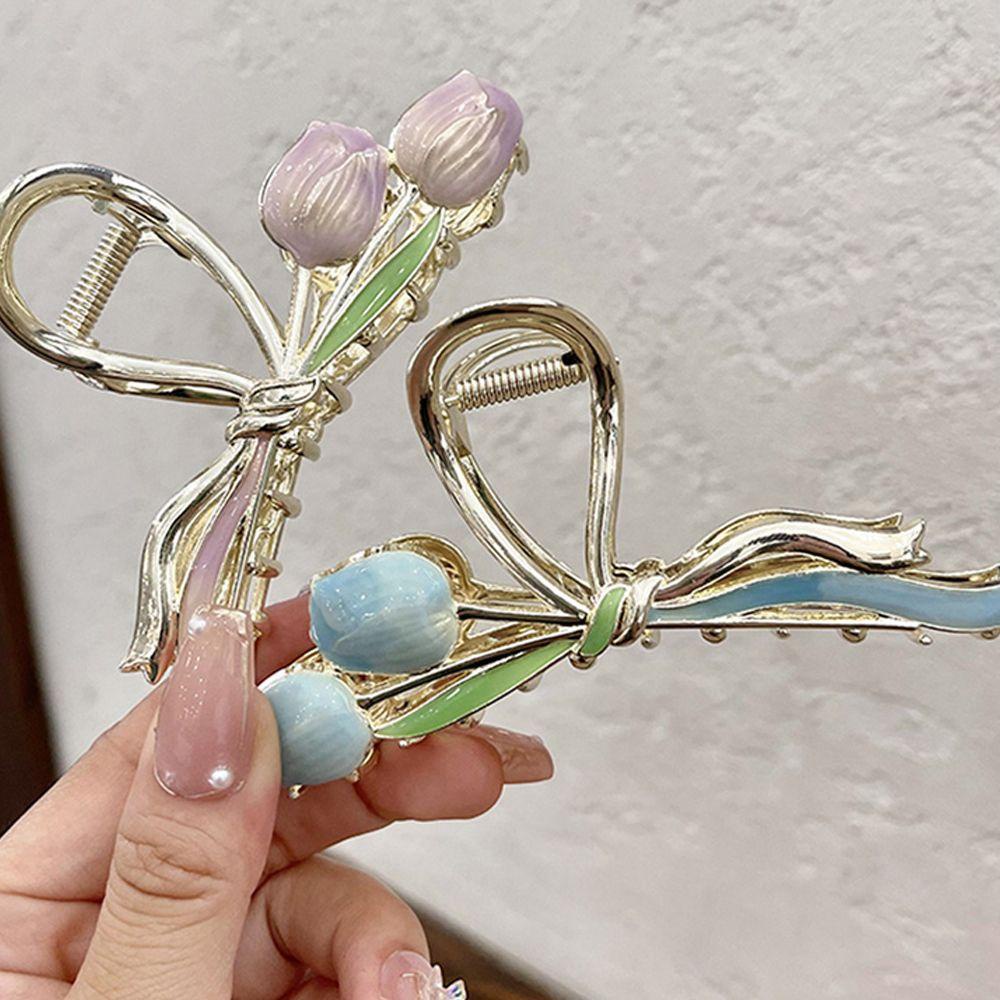 Kẹp Tóc Kim Loại Hình Hoa Tulip / Cua / Cá Mập Phong Cách Vintage Hợp Thời Trang Cho Nữ