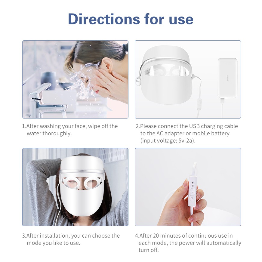 [Mã FMCG100K - 10% đơn 500K] Mặt nạ đèn LED ANLAN 3 màu hỗ trợ giảm mụn và nếp nhăn | BigBuy360 - bigbuy360.vn