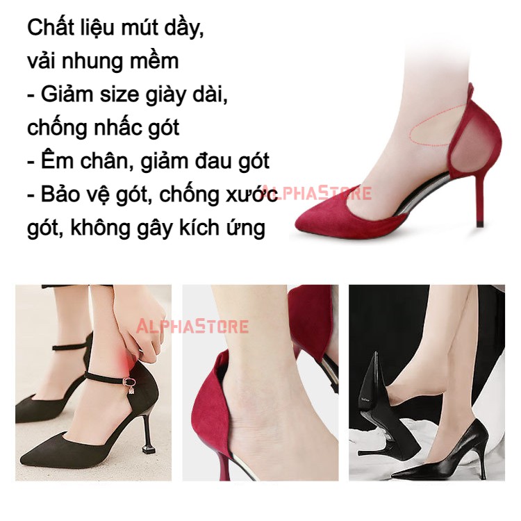 Cặp Dán Gót Giày Nhung - Siêu Dầy 1.2cm - Êm Mềm, Giảm Đau Gót, Chống Nhấc Gót, Chống Rộng Giày, Giảm Size Giầy