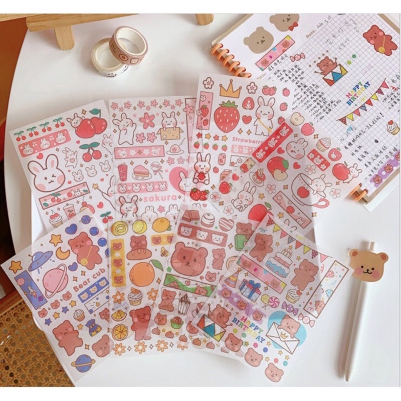 1 TẤM STICKER HÌNH DÁN TRANG TRÍ HÌNH CUTE DỄ THƯƠNG, washi, bullet journal