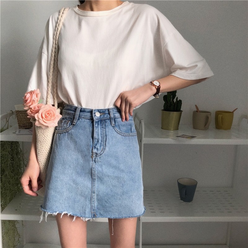 Chân Váy Denim Chữ A Lưng Cao Phong Cách Retro Thời Trang Cho Nữ | BigBuy360 - bigbuy360.vn