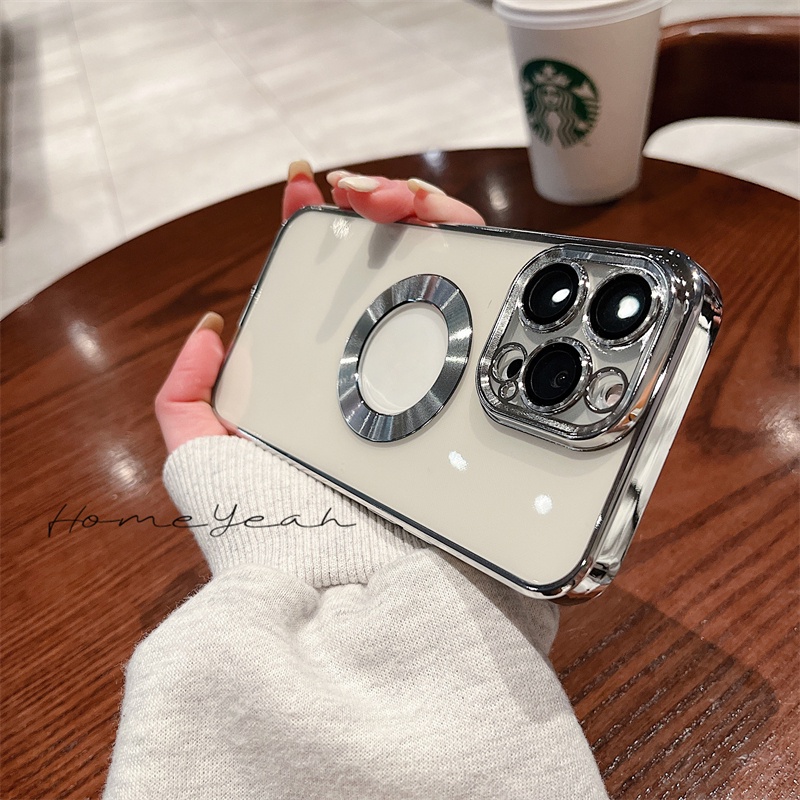 Ốp Điện Thoại Trong Suốt Từ Tính Chống Sốc Kèm Khung Bảo Vệ Camera Cho iPhone X 11 12 13 Pro Max