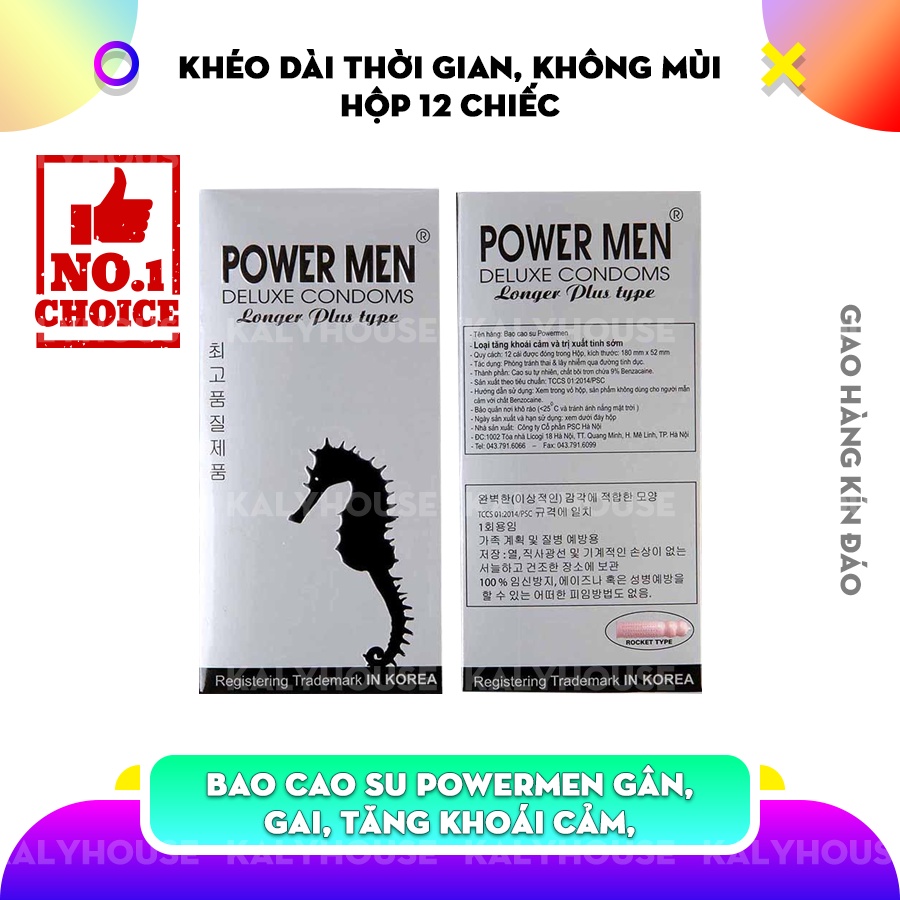 Bao cao su Powermen Longer Plus cá ngựa chống Xuất tinh sớm 12 bao