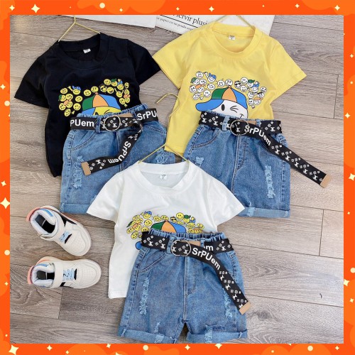 [Siêu Sale] [Ảnh thật] Bộ áo cottong mặt cười+ Quần bò[HÓT ]-TS KID FASHION