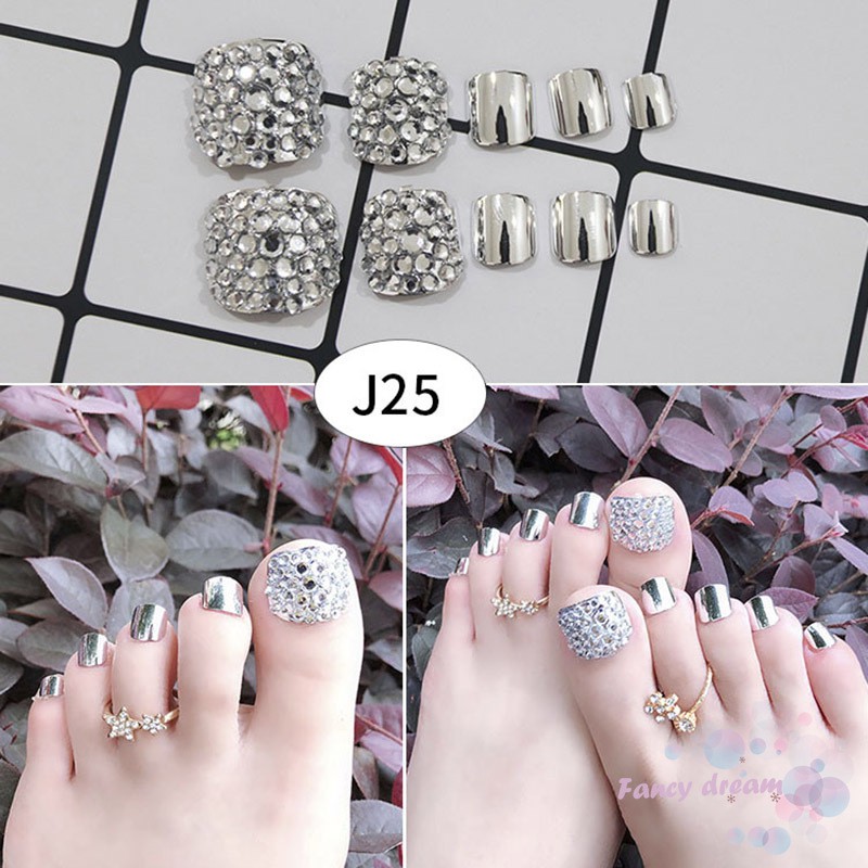 Set 24 móng chân giả nhiều họa tiết độc đáo kèm keo dán tiện dụng cho nữ