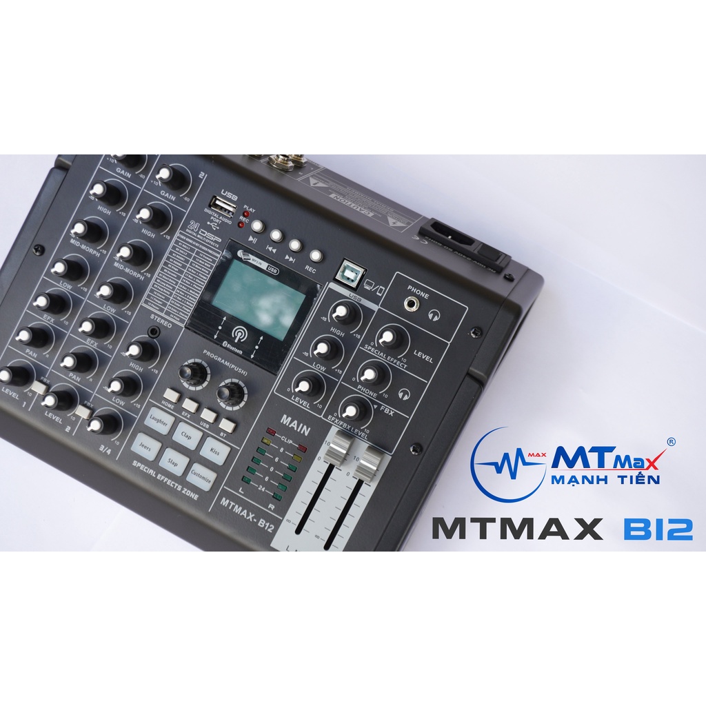 Bàn trộn âm thanh Mixer MTMax B12 - 4 kênh (3 mono, 1 stereo) - Có hiệu ứng âm thanh như sound card - 24 hiệu ứng vang s