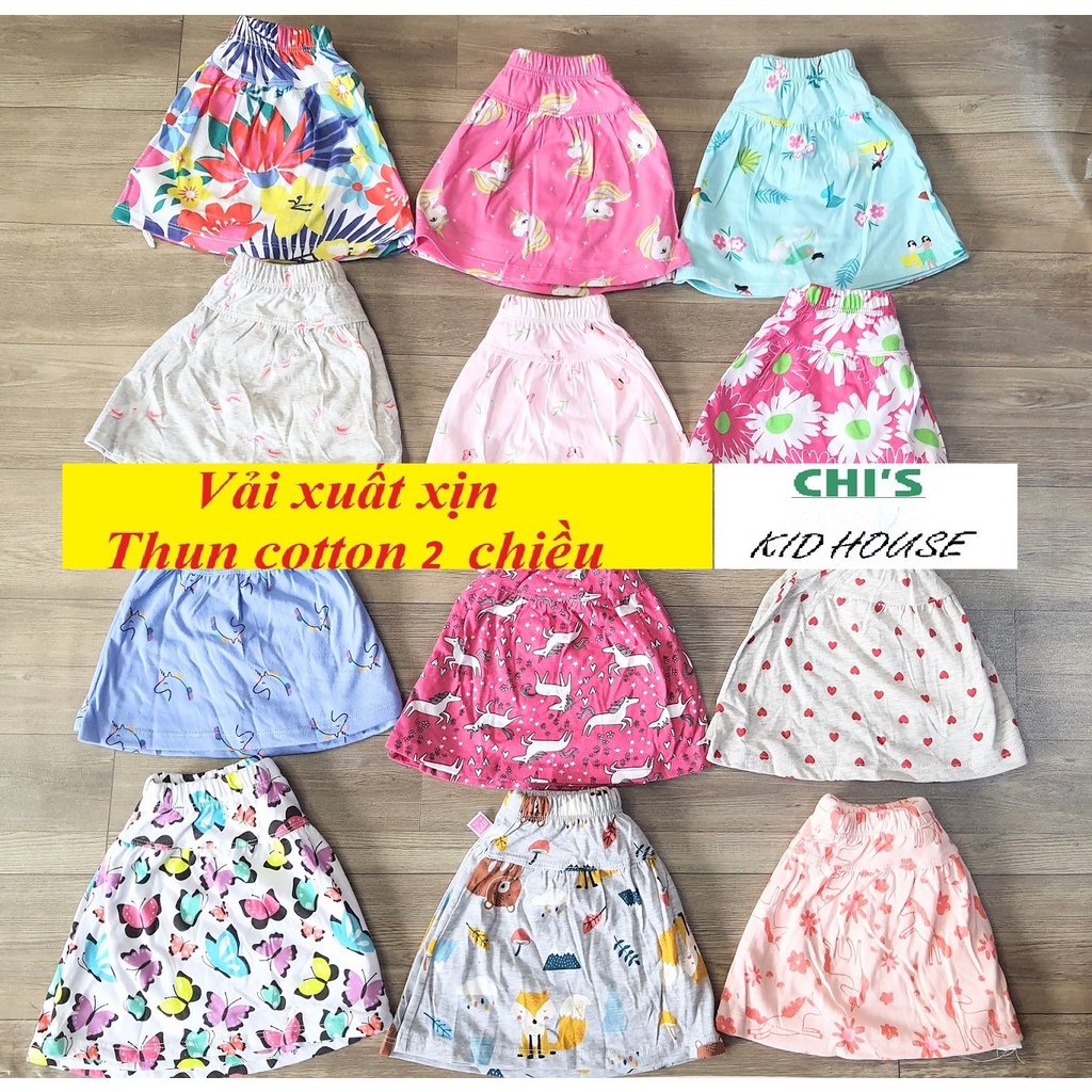 CHÂN VÁY CHO BÉ THUN COTTON XUẤT DƯ CÓ QUẦN ĐÙI CHIP BÊN TRONG 10-29KG