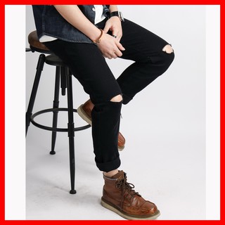 Quần jean nam đen rách gối JNDRG