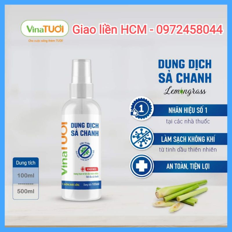 Xịt khử khuẩn, rửa tay, sát khuẩn Sả Chanh VINA TƯƠI chai 100ml