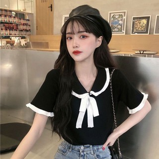 Áo thun len cổ sen nơ cao cấp