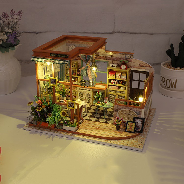 Mô hình nhà DIY Doll House Romantic Password Kèm Mica Chống bụi, Bộ dụng cụ và Keo dán