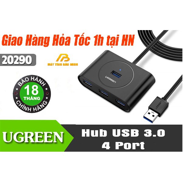 Bộ chia 4 cổng USB Ugreen 20290 Chuẩn USB 3.0 Dài 0,5m - Hàng Chính Hãng