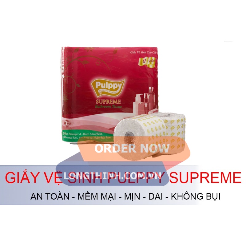 [Chính hãng] [HCM]Giấy Lụa Cuộn Pulppy Supreme 9 cuộn 3 lớp